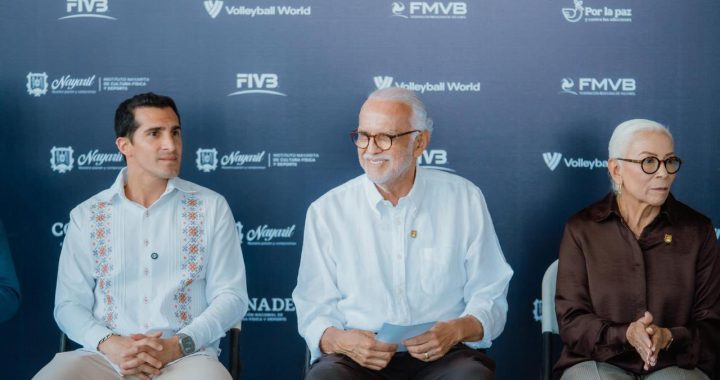 Miguel Ángel Navarro y Rommel Pacheco anuncian que Nayarit será sede del Tour Mundial de Voleibol de Playa Challenge.