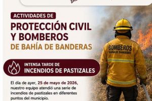 Atiende Protección Civil y Bomberos de Bahía de Banderas incendios de pastizales en distintos puntos del municipio.